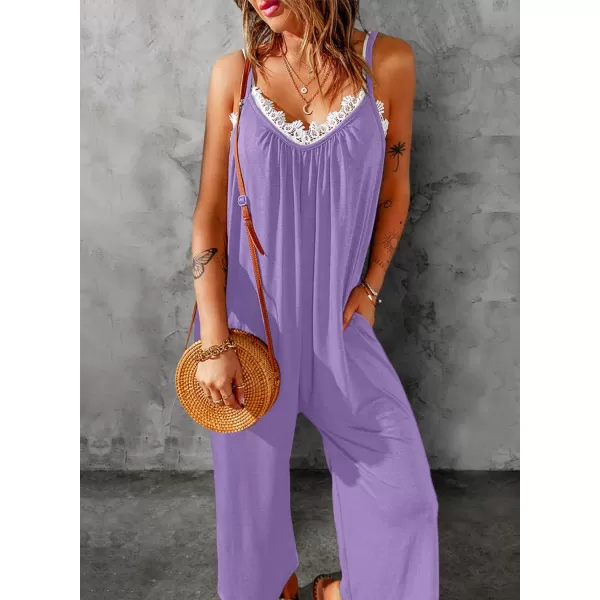 Happy Sailed Women's Casual Sleeveless Front Button Loose Jumpsuits Stretchy Long Pants Romper with Pockets
