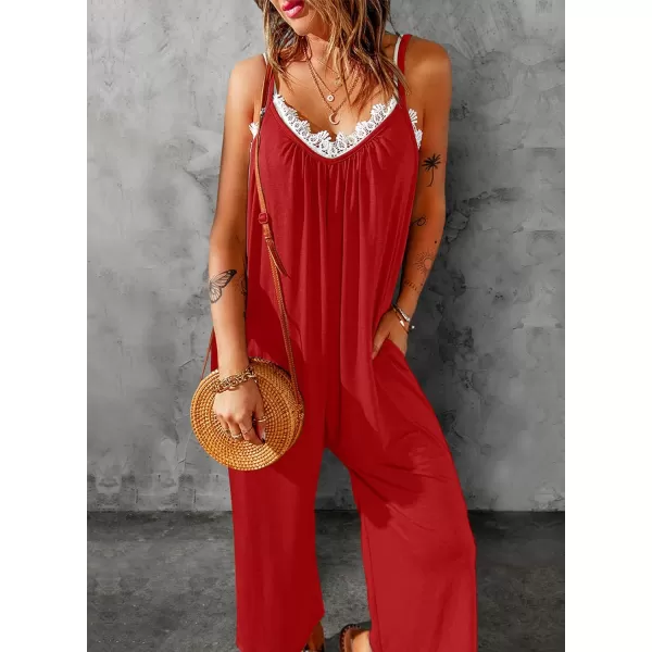 Happy Sailed Women's Casual Sleeveless Front Button Loose Jumpsuits Stretchy Long Pants Romper with Pockets