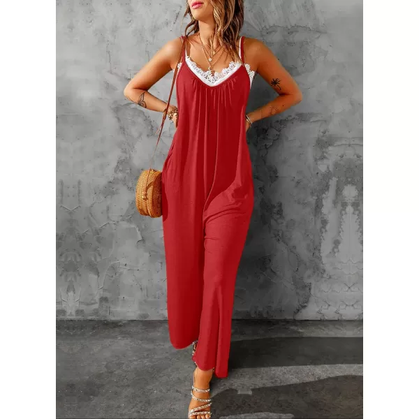 Happy Sailed Women's Casual Sleeveless Front Button Loose Jumpsuits Stretchy Long Pants Romper with Pockets