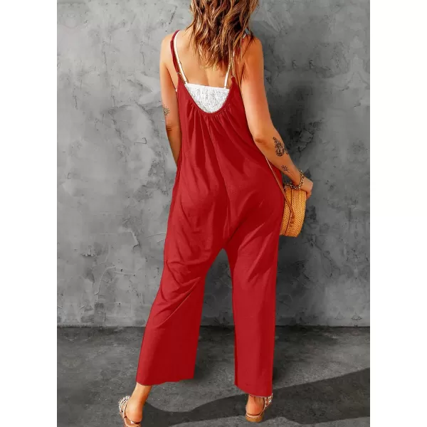 Happy Sailed Women's Casual Sleeveless Front Button Loose Jumpsuits Stretchy Long Pants Romper with Pockets