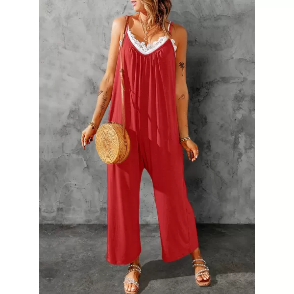 Happy Sailed Women's Casual Sleeveless Front Button Loose Jumpsuits Stretchy Long Pants Romper with Pockets