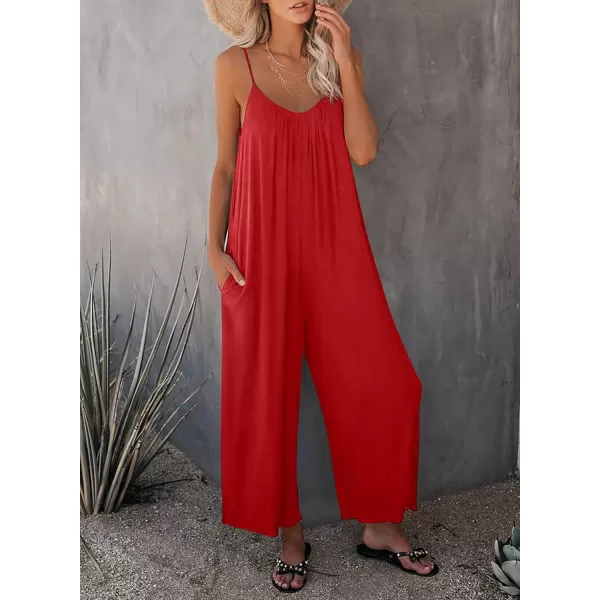 Happy Sailed Women's Casual Sleeveless Front Button Loose Jumpsuits Stretchy Long Pants Romper with Pockets