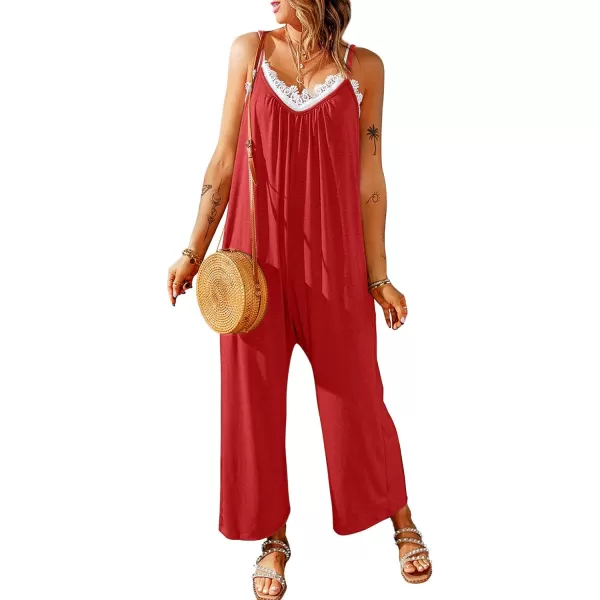 Happy Sailed Women's Casual Sleeveless Front Button Loose Jumpsuits Stretchy Long Pants Romper with Pockets