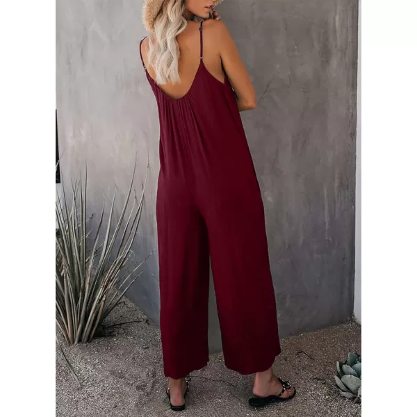 Happy Sailed Women's Casual Sleeveless Front Button Loose Jumpsuits Stretchy Long Pants Romper with Pockets