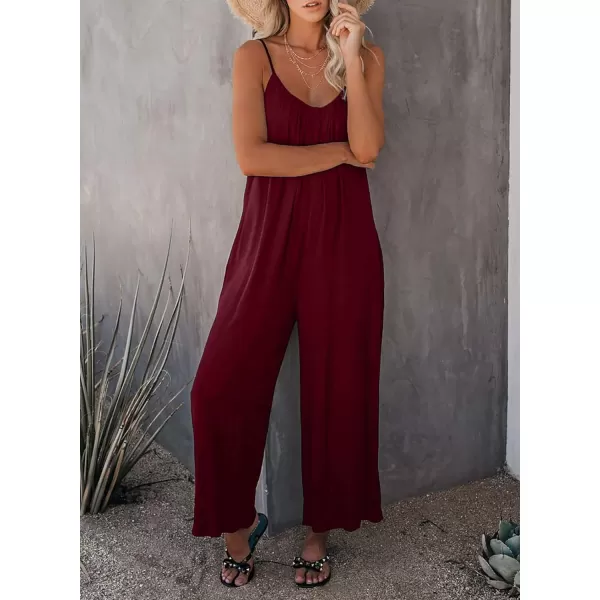 Happy Sailed Women's Casual Sleeveless Front Button Loose Jumpsuits Stretchy Long Pants Romper with Pockets