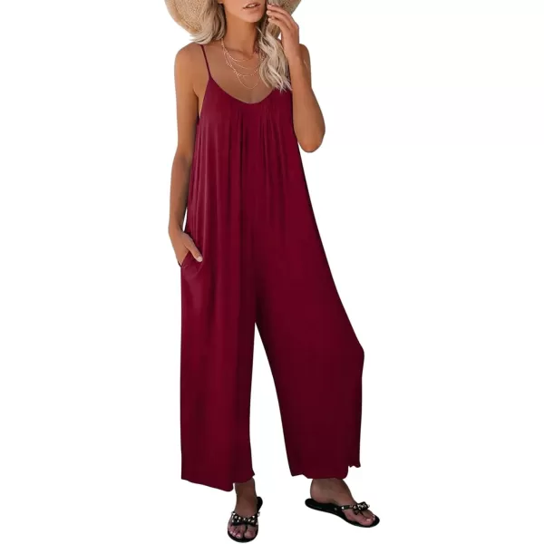 Happy Sailed Women's Casual Sleeveless Front Button Loose Jumpsuits Stretchy Long Pants Romper with Pockets