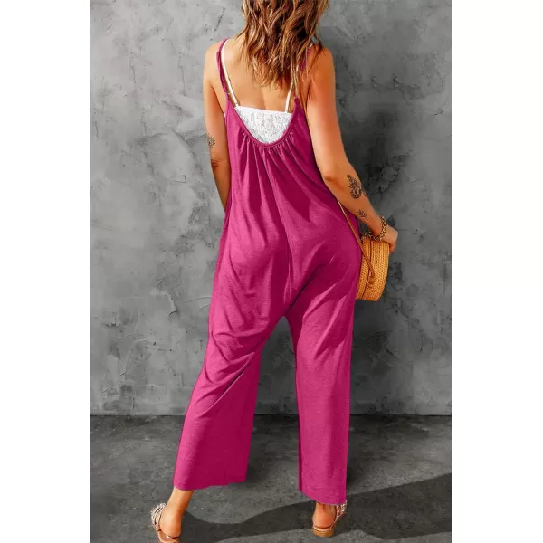 Happy Sailed Women's Casual Sleeveless Front Button Loose Jumpsuits Stretchy Long Pants Romper with Pockets