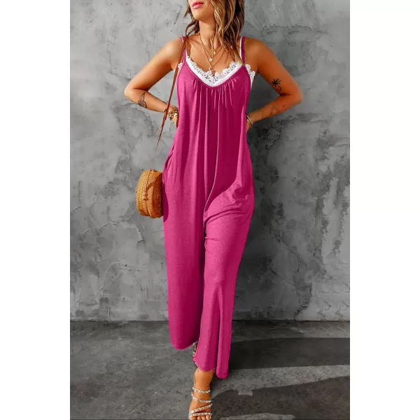 Happy Sailed Women's Casual Sleeveless Front Button Loose Jumpsuits Stretchy Long Pants Romper with Pockets