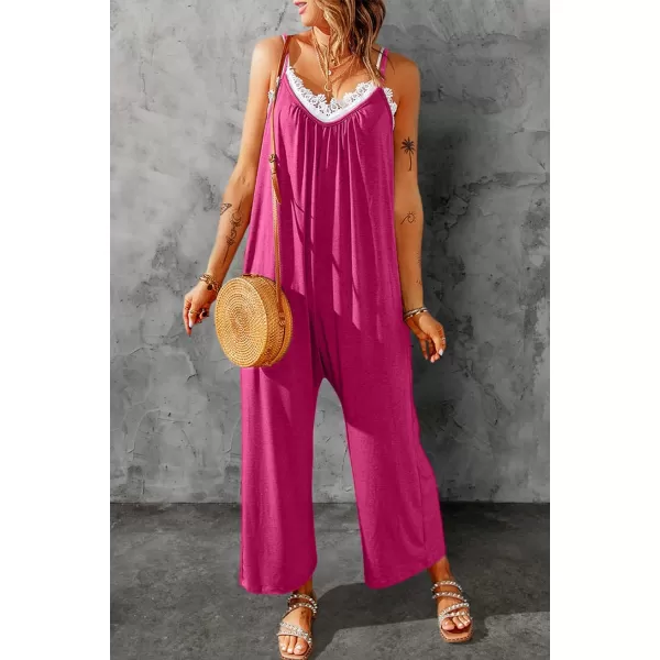 Happy Sailed Women's Casual Sleeveless Front Button Loose Jumpsuits Stretchy Long Pants Romper with Pockets