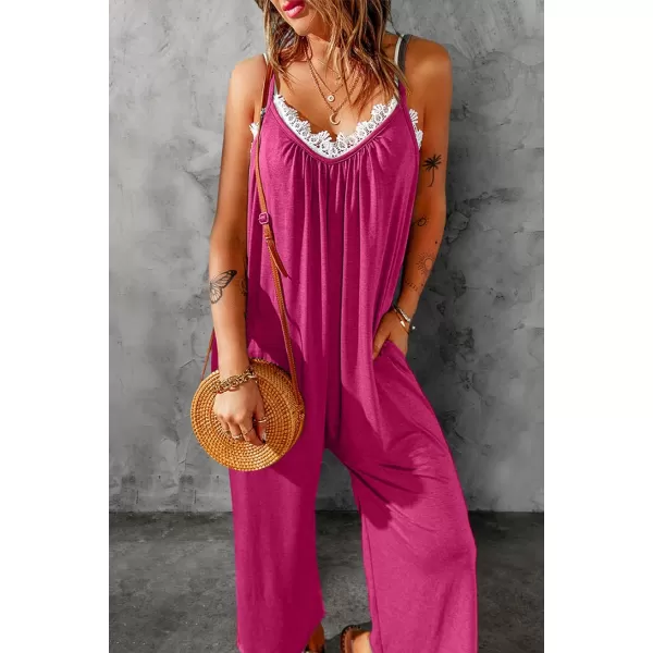 Happy Sailed Women's Casual Sleeveless Front Button Loose Jumpsuits Stretchy Long Pants Romper with Pockets