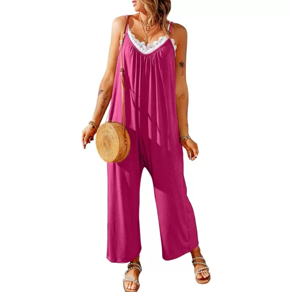 Happy Sailed Women's Casual Sleeveless Front Button Loose Jumpsuits Stretchy Long Pants Romper with Pockets
