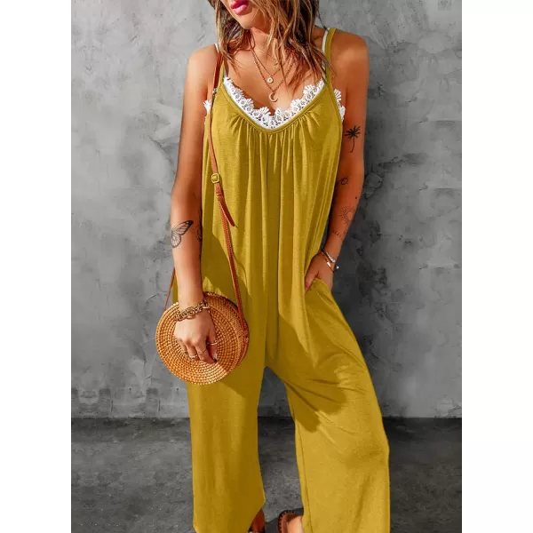 Happy Sailed Women's Casual Sleeveless Front Button Loose Jumpsuits Stretchy Long Pants Romper with Pockets