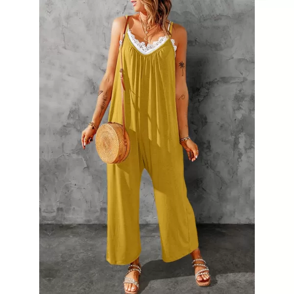 Happy Sailed Women's Casual Sleeveless Front Button Loose Jumpsuits Stretchy Long Pants Romper with Pockets