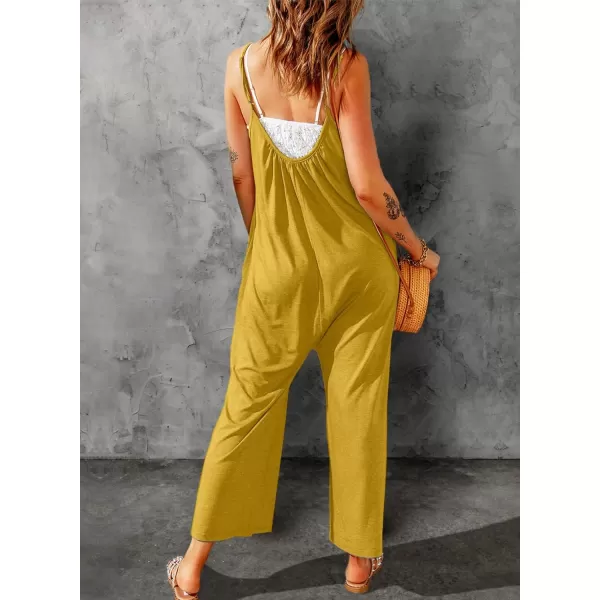 Happy Sailed Women's Casual Sleeveless Front Button Loose Jumpsuits Stretchy Long Pants Romper with Pockets