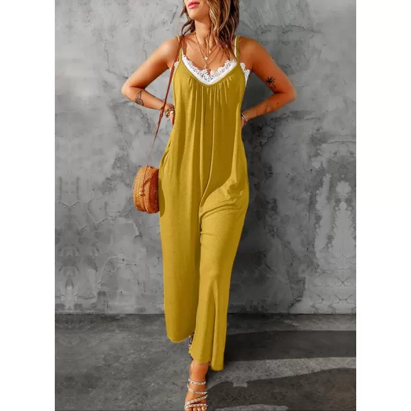 Happy Sailed Women's Casual Sleeveless Front Button Loose Jumpsuits Stretchy Long Pants Romper with Pockets