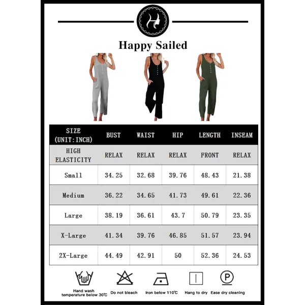 Happy Sailed Women's Casual Sleeveless Front Button Loose Jumpsuits Stretchy Long Pants Romper with Pockets