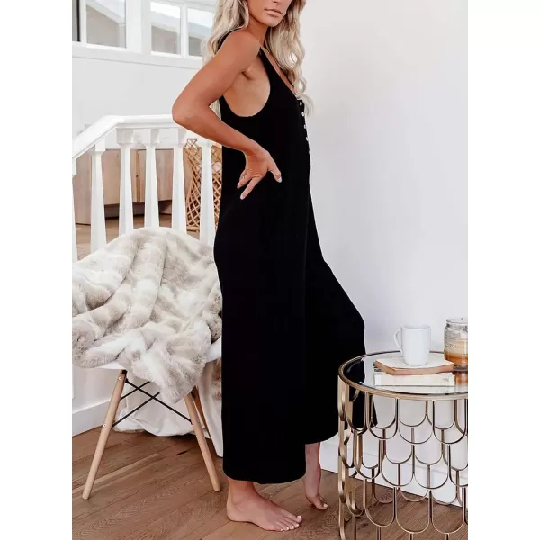 Happy Sailed Women's Casual Sleeveless Front Button Loose Jumpsuits Stretchy Long Pants Romper with Pockets