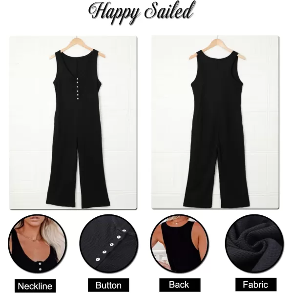 Happy Sailed Women's Casual Sleeveless Front Button Loose Jumpsuits Stretchy Long Pants Romper with Pockets