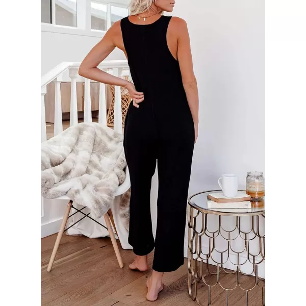 Happy Sailed Women's Casual Sleeveless Front Button Loose Jumpsuits Stretchy Long Pants Romper with Pockets