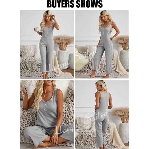 Happy Sailed Women's Casual Sleeveless Front Button Loose Jumpsuits Stretchy Long Pants Romper with Pockets