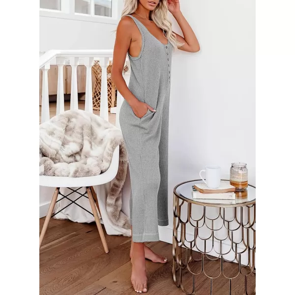 Happy Sailed Women's Casual Sleeveless Front Button Loose Jumpsuits Stretchy Long Pants Romper with Pockets