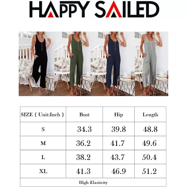 Happy Sailed Women's Casual Sleeveless Front Button Loose Jumpsuits Stretchy Long Pants Romper with Pockets