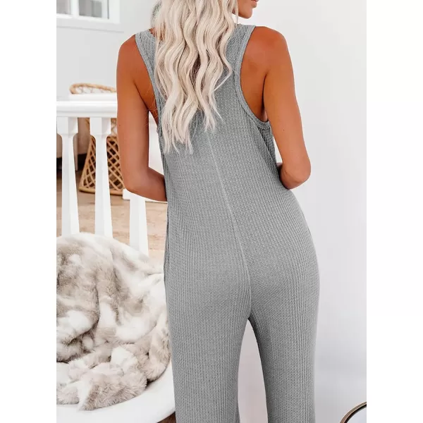 Happy Sailed Women's Casual Sleeveless Front Button Loose Jumpsuits Stretchy Long Pants Romper with Pockets