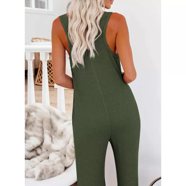 Happy Sailed Women's Casual Sleeveless Front Button Loose Jumpsuits Stretchy Long Pants Romper with Pockets