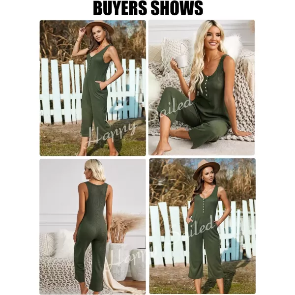 Happy Sailed Women's Casual Sleeveless Front Button Loose Jumpsuits Stretchy Long Pants Romper with Pockets