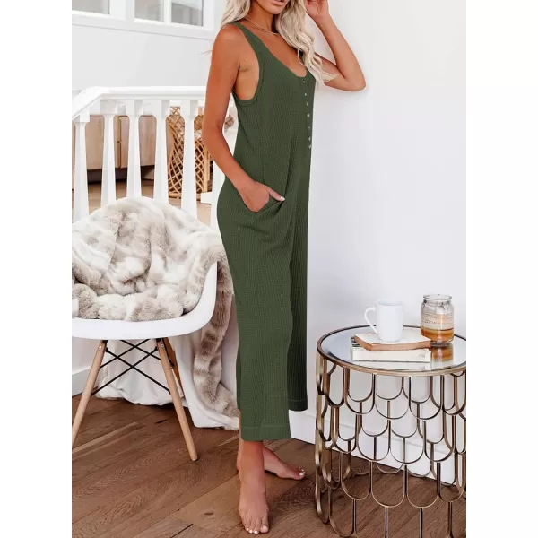 Happy Sailed Women's Casual Sleeveless Front Button Loose Jumpsuits Stretchy Long Pants Romper with Pockets