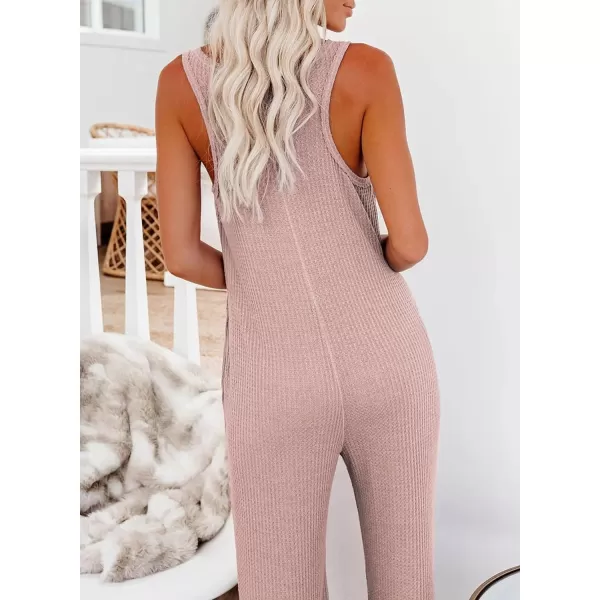 Happy Sailed Women's Casual Sleeveless Front Button Loose Jumpsuits Stretchy Long Pants Romper with Pockets