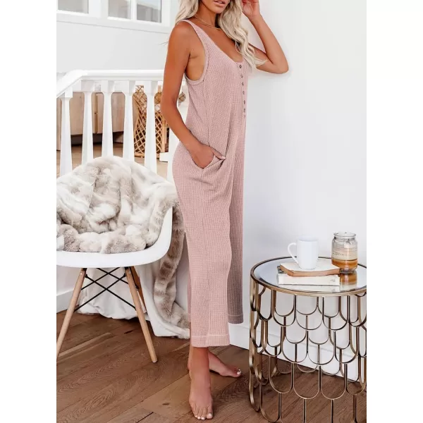 Happy Sailed Women's Casual Sleeveless Front Button Loose Jumpsuits Stretchy Long Pants Romper with Pockets