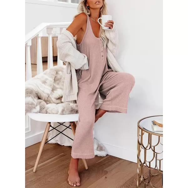 Happy Sailed Women's Casual Sleeveless Front Button Loose Jumpsuits Stretchy Long Pants Romper with Pockets