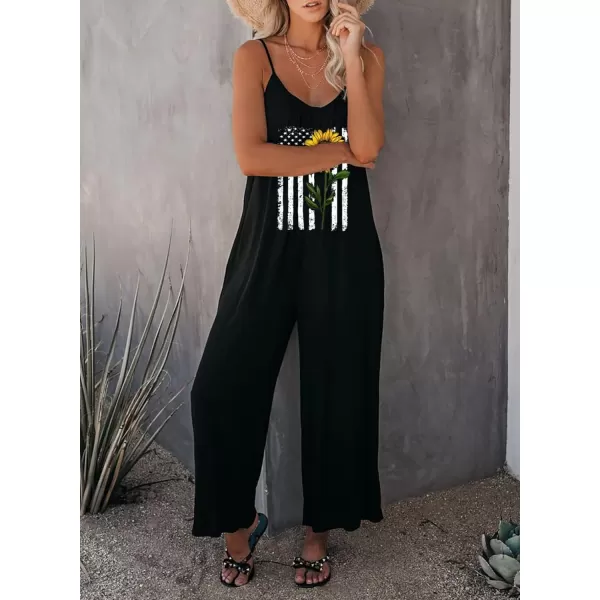 Happy Sailed Women's Casual Sleeveless Front Button Loose Jumpsuits Stretchy Long Pants Romper with Pockets
