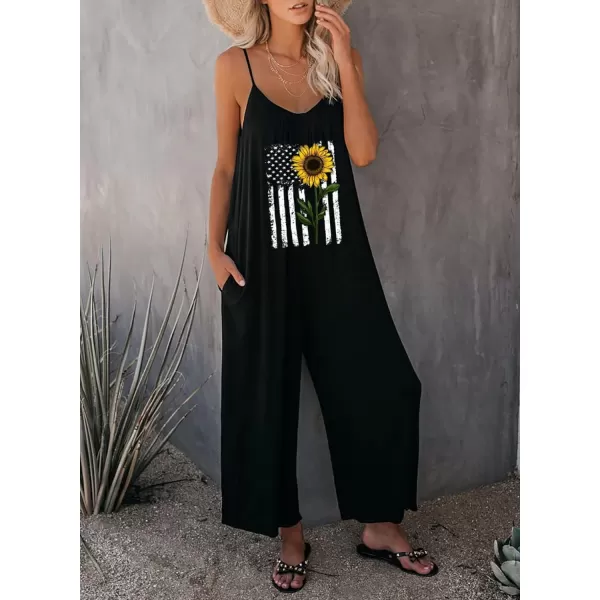 Happy Sailed Women's Casual Sleeveless Front Button Loose Jumpsuits Stretchy Long Pants Romper with Pockets