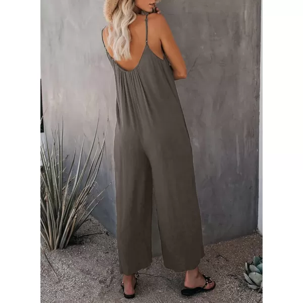 Happy Sailed Women's Casual Sleeveless Front Button Loose Jumpsuits Stretchy Long Pants Romper with Pockets