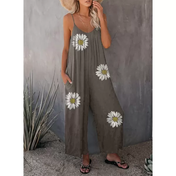 Happy Sailed Women's Casual Sleeveless Front Button Loose Jumpsuits Stretchy Long Pants Romper with Pockets