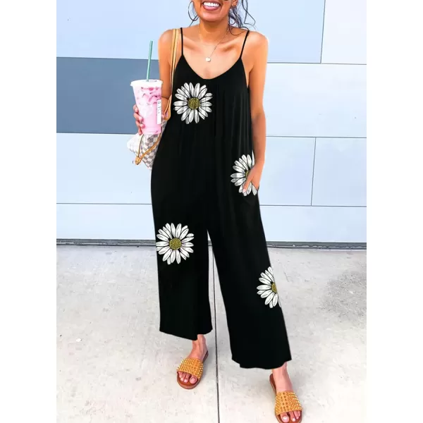 Happy Sailed Women's Casual Sleeveless Front Button Loose Jumpsuits Stretchy Long Pants Romper with Pockets