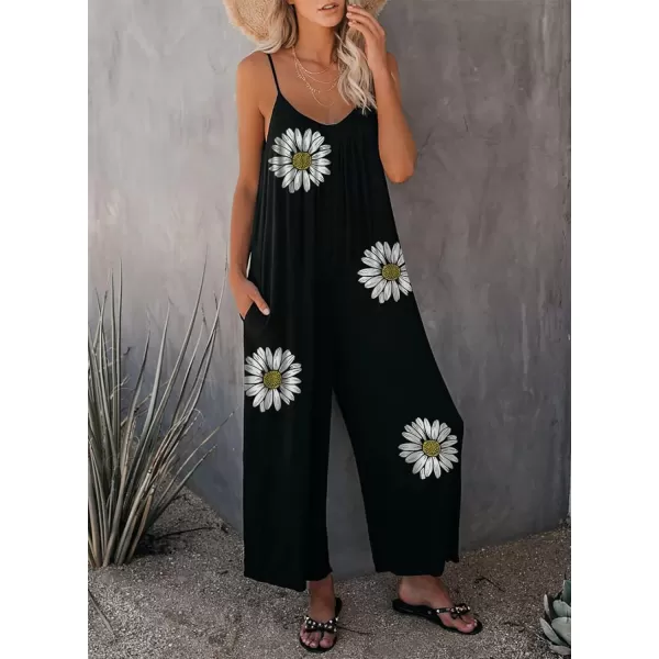 Happy Sailed Women's Casual Sleeveless Front Button Loose Jumpsuits Stretchy Long Pants Romper with Pockets