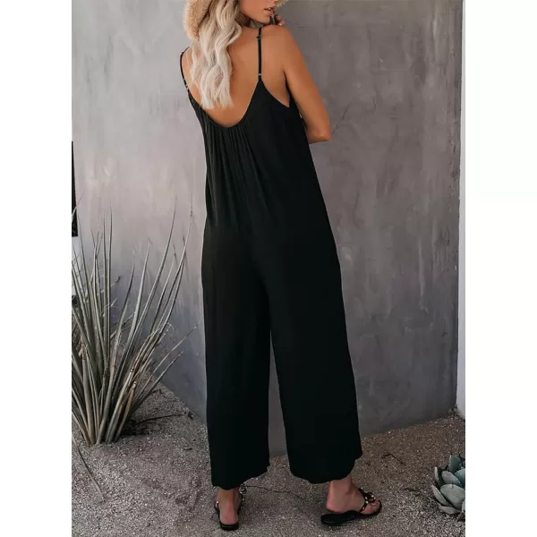 Happy Sailed Women's Casual Sleeveless Front Button Loose Jumpsuits Stretchy Long Pants Romper with Pockets
