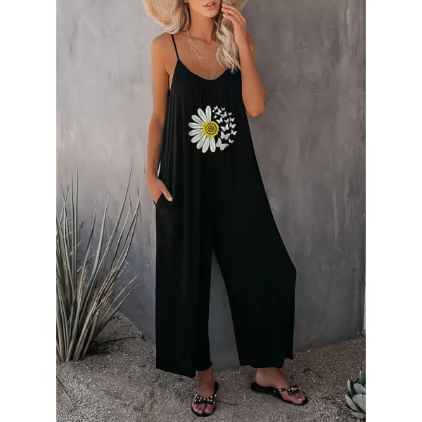 Happy Sailed Women's Casual Sleeveless Front Button Loose Jumpsuits Stretchy Long Pants Romper with Pockets