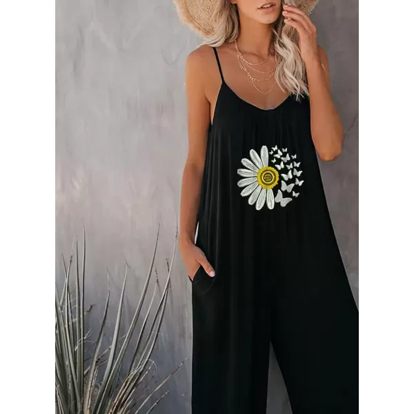 Happy Sailed Women's Casual Sleeveless Front Button Loose Jumpsuits Stretchy Long Pants Romper with Pockets