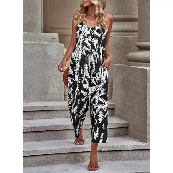 Happy Sailed Women's Casual Sleeveless Front Button Loose Jumpsuits Stretchy Long Pants Romper with Pockets