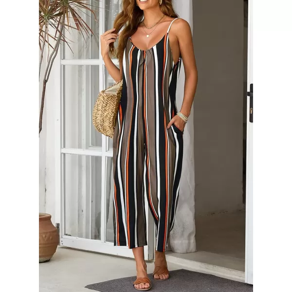 Happy Sailed Women's Casual Sleeveless Front Button Loose Jumpsuits Stretchy Long Pants Romper with Pockets