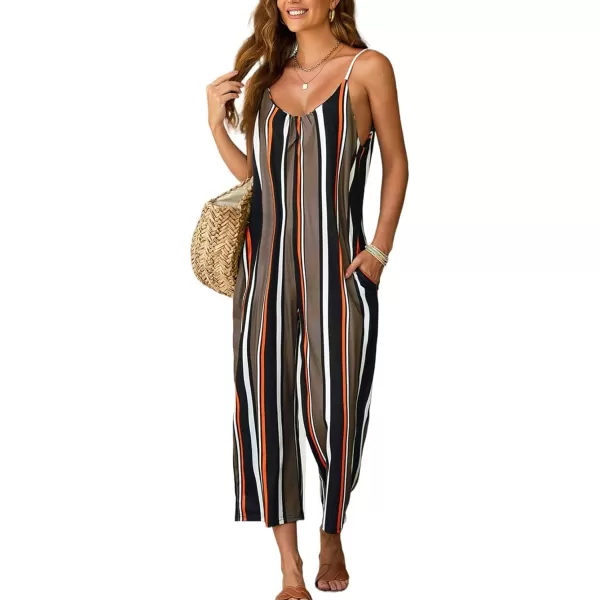 Happy Sailed Women's Casual Sleeveless Front Button Loose Jumpsuits Stretchy Long Pants Romper with Pockets