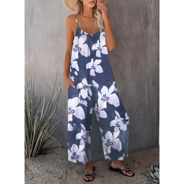Happy Sailed Women's Casual Sleeveless Front Button Loose Jumpsuits Stretchy Long Pants Romper with Pockets