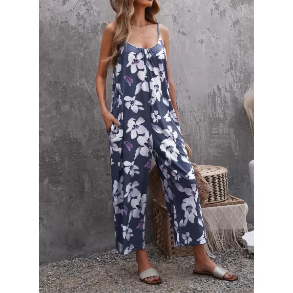 Happy Sailed Women's Casual Sleeveless Front Button Loose Jumpsuits Stretchy Long Pants Romper with Pockets