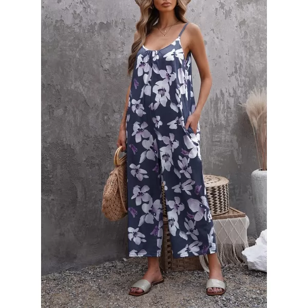 Happy Sailed Women's Casual Sleeveless Front Button Loose Jumpsuits Stretchy Long Pants Romper with Pockets