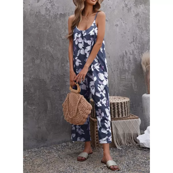 Happy Sailed Women's Casual Sleeveless Front Button Loose Jumpsuits Stretchy Long Pants Romper with Pockets