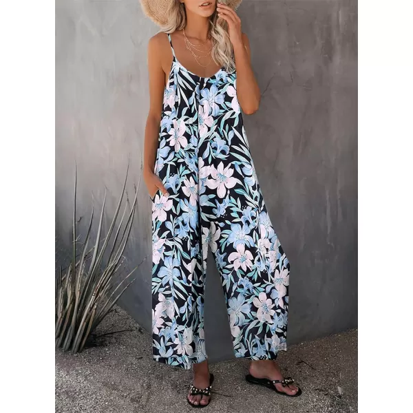 Happy Sailed Women's Casual Sleeveless Front Button Loose Jumpsuits Stretchy Long Pants Romper with Pockets